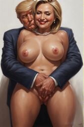 ai ai_generated ass ass_grab boobs_out breasts breasts donald_trump embracing hillary_clinton hugs love lovers secretly_loves_it truth