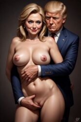 ai ai_generated ass ass_grab boobs_out breasts breasts donald_trump embracing hillary_clinton hugs love lovers secretly_loves_it truth