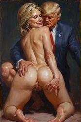 ai ai_generated ass ass_grab boobs_out breasts donald_trump embracing hillary_clinton hugs love lovers secretly_loves_it truth