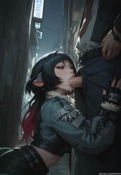 1boy 1girls ai_generated alley animal_ears animal_tail bangs bare_stomach big_penis black_hair blowjob blunt_bangs clothed clothed_female clothed_male clothed_sex clothes clothing cum cum_drip cum_dripping cum_dripping_down_chin cum_in_mouth cum_on_chin cumdrip earrings eyelashes fellatio female female_focus fingerless_gloves girthy_penis hair_between_eyes hand_on_thigh humanoid_penis jacket jane_doe_(zenless_zone_zero) kneeling large_penis long_hair male male/female mouse_ears multicolored_hair nai_diffusion nail_polish night night_sky novelai oral oral_creampie oral_sex outdoor_sex outdoors painted_nails pale-skinned_female pale_skin patreon_username penis penis_in_mouth penis_through_fly pujopg red_nails shorts side_view tail thick_penis video_game_character zenless_zone_zero