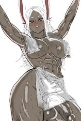 2d 2d_(artwork) abs after_bath arms_up balls belly_button big_balls boku_no_hero_academia bunny_ears colored dark-skinned_futa dark_skin dominant dominant_female female futa_only futanari greyscale hanging_penis huge_cock intersex looking_at_viewer mirko miruko mommy monochrome muscular muscular_futa my_hero_academia naked navel nude penis rabbit_ears rumi_usagiyama shaded shiny_skin sweat sweatdrop sweating thick_thighs thighs toned toned_female towel towel_around_neck towel_only veiny_penis white_hair