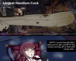 alleyway big_balls dirty_clothing english_text erect erection fat_cock fat_dick female flies_for_smell hairy hairy_balls laying_on_bed looking_at_phone makima_(chainsaw_man) massive_cock phone smelly smelly_cock tagme tall_penis text varix videos