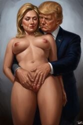 ai ai_generated ass ass_grab boobs_out breasts breasts donald_trump embracing hillary_clinton hugs love lovers secretly_loves_it truth