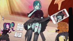 3girls adagio_dazzle aria_blaze dress equestria_girls filming goth koikatsu lifting_skirt my_little_pony showing_pussy sonata_dusk vibrator vibrator_in_pussy yerikov