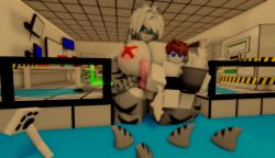 3d anthro balls big_female breasts bucket changed_(video_game) cock colin_(changed) fish furry futanari human intersex male ravenuwu roblox robloxian self_upload shark shark_fin size_difference small_male squid_dog_(changed) tagme tiger_shark tiger_shark_(changed)