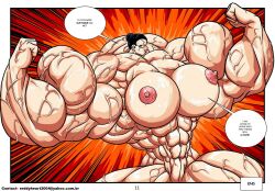 abs artist_name biceps big_breasts big_muscles big_thighs black_hair breasts chichi comic_page dialogue dragon_ball dragon_ball_z female flexing flexing_bicep grinning_at_viewer huge_breasts hyper_muscles large_breasts light-skinned_female looking_at_viewer muscles muscular muscular_arms muscular_female muscular_legs muscular_thighs nipples pose posing reddyheart thick_thighs