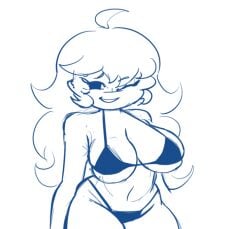 1girls big_breasts bikini breasts female female_only friday_night_funkin girlfriend_(friday_night_funkin) long_hair one_eye_closed smile solo solo_femalel wink zom_bur zomburnsfw