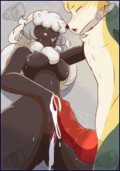anthro big_penis bodily_fluids boltund canid canine canine_penis cum duo fan_character farm female generation_8_pokemon genital_fluids genitals hi_res humanoid interspecies knot male nintendo penis pok-zone pokemon pokemon_(species) sex standing standing_sex wooloo