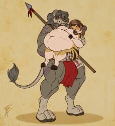 2022 4_toes 5_fingers anthro areola arm_scar bandage bandaged_hand bandaged_leg barefoot belly big_belly big_breasts black_areola black_nipples black_nose brasslion brasslion's_lion_tribe breasts bridal_carry brown_hair carrying_another clothed clothed/nude clothed_male clothing digital_media_(artwork) digitigrade duo ear_piercing facial_scar feet felid female fingers fur grey_body grey_fur grey_mane herpestid hi_res hindpaw huge_breasts humanoid_hands interspecies larger_male leg_scar lion male male/female mammal mane meerkat melee_weapon muscular muscular_anthro muscular_male navel nipples nude overweight overweight_anthro overweight_female pantherine patriarch_(brasslion) paws piercing polearm scar shani_(brasslion) shoulder_scar signature size_difference smaller_female smile spear standing story story_in_description striped_body striped_fur stripes tan_body tan_fur toes tribal warrior weapon