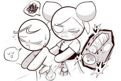 1boy1futa 2025 black_and_white blush blushing boy cookie_run cookie_run_kingdom devsisters duo futanari futanari/male gingerbrave happy humanoid_genitalia humanoid_penis impregnation male/futa mishell_mangov7 no_humans non-human non-human_only peach_cookie penis sweat sweating sweaty tagme womb_penetration x-ray xray_view