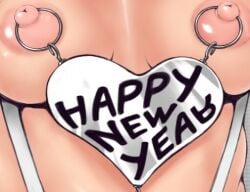 body_writing breasts cleavage close-up collarbone female large_breasts panties shiny signature simple_background solo stomach underwear underwear_only