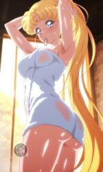 ai_generated armpits arms_up ass ass bangs bishoujo_senshi_sailor_moon blonde_hair blue_eyes blush from_below hair_tie holding holding_object illyfurina long_hair looking_at_viewer looking_down loose_hair medium_breasts mouth_closed mouth_hold pixai sailor_moon seduction seductive seductive_body seductive_eyes seductive_gaze seductive_look seductive_pose seductive_posing shy stable_diffusion standing tease teasing teasing_viewer thighs towel towel_only tsukino_usagi usagi_tsukino very_long_hair waist
