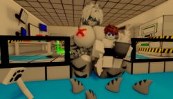 3d anthro big_female breasts bucket changed_(video_game) colin_(changed) female fish furry human male ravenuwu roblox robloxian self_upload shark shark_fin size_difference small_male squid_dog_(changed) tagme tiger_shark tiger_shark_(changed)