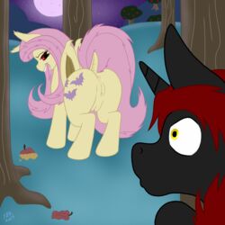 anus apple ass bats clitoris crotchboobs cuty_mark equine female feral flutterbat_(mlp) fluttershy_(mlp) friendship_is_magic fruit horn horse male mammal moon my_little_pony original_character pegasus pony presenting pussy raised_tail skybrigidrain tree unicorn voyeur wings