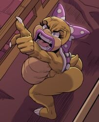angry anthro big_ass big_breasts big_butt breasts female koopa loonyjams mario_(series) open_mouth pointing solo wendy_o._koopa