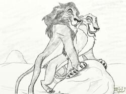 cum disney doggy_style feline female feral feral_on_feral male mammal monochrome penis scar_(the_lion_king) sex straight the_lion_king traditional_art zira