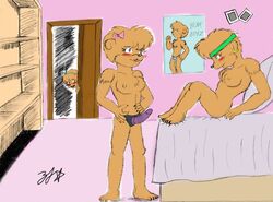 anthro berenstain_bears blush breasts dildo fur furry lizzie_bruin queenie_mcbear sex_toy sister_bear strap-on unknown_artist