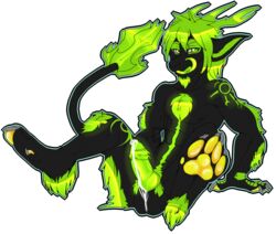 1boy barbs black_fur chest_tuft cum digitigrade dragon facial_hair fur glowing goatee green_eyes green_fur green_penis hairy hairy_legs horn looking_at_viewer lucky_kwanger male male_only northern_dragon nude paws penis pubes sitting solo spiked_tail tomoyuki tongue tuft yellow_pawpads