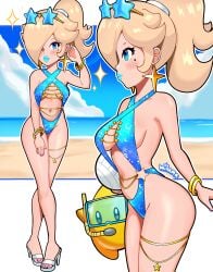 1girls alternate_version_available armwear big_breasts big_lips bikini bimbo bimbo_lips blonde_hair blue_eyes blue_lips blue_lipstick blue_slingshot_swimsuit blush bracelet bracelets breasts close-up ear_piercing earrings eyewear female female_only footwear full_body goggles gold_chain hair hair_over_one_eye headwear heels high_heels hips holding_object jewelry legs lips lipstick luma mario_(series) mole mole_under_eye nail_polish nails nintendo parted_lips plump_lips ponytail princess_rosalina purple_nail_polish purple_nails side_view sideboob slingshot_swimsuit smile sparkles star star_earrings sunglasses sunglasses_on_head swimming_goggles swimwear thick_lips thigh_strap thighs tied_hair toenail_polish toenails volleyball_(ball) wiluma