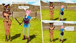 3d areola_slip areolae ass ass_focus black_eyes boots cia_(the_legend_of_zelda) cosplay crow_mask dark-skinned_female femboy fishnet_legwear fishnet_stockings fishnets gijinka hair_buns hiderlink20 high_heels hourglass_figure hourglass_figured_female hyrule_warriors kirby koikatsu link_(cosplay) mask masked_female master_sword navel pink_hair shield shocked shocked_expression sling_bikini sling_swimsuit smile sword the_legend_of_zelda white_hair wide_hips zipper