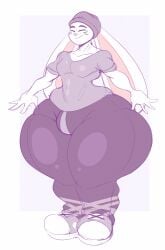 1boy anthro ass beanie beanie_hat bulge bunny bunny_(dedoarts) closed_eyes dedoarts elbunny eyes_closed femboy furry hips hyper hyper_ass lagomorph lagomorph_humanoid large_ass lionalliance male male_focus male_only rabbit sneakers thick_thighs thighs white_fur wide_hips