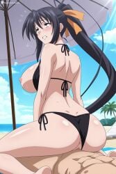 1boy 1girl ai_generated akeno_himejima anus ass back beach beach_umbrella bikini bikini_bottom_aside black_bikini black_hair blue_sky blush breasts censored clenched_teeth clothing_aside cloud cowgirl_position day digitalwaifugallery flying_sweatdrops girl_on_top hair_between_eyes hair_ribbon hetero hi_res high_ponytail high_quality high_resolution high_school_dxd large_breasts long_hair looking_back nipples ocean orange_ribbon outdoors palm_tree parasol parted_lips patreon ponytail purple_eyes pussy reverse_cowgirl_position ribbon sand seductive sex sexy side-tie_bikini_bottom sidelocks sky solo_focus straddling sweat swimsuit teeth tree umbrella uncensored vaginal very_long_hair watermark
