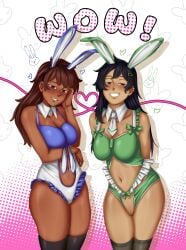 2girls amphibia anne_boonchuy asian asian_female bunny_ears bunny_girl bunnysuit color dark-skinned_female dark_skin gyger_been marcy_wu yuri