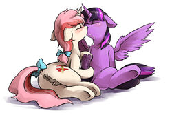 ass audrarius blush closed_eyes cum cutie_mark female friendship_is_magic futanari hair herm hoofjob_(forelimbs) hooves horsecock intersex kissing my_little_pony on_side original_character penis pink_hair purple_body purple_hair pussy twilight_sparkle_(mlp) white_body