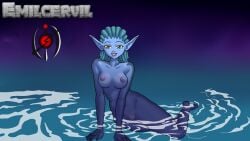 1girls 2d 2d_(artwork) alien alien_girl alien_humanoid aqua_(summertime_saga) areolae breasts creature digital_drawing_(artwork) digital_media_(artwork) female female_focus female_only looking_at_viewer medium_breasts nipples nude nude_female on_knees pussy pussy_lips pussy_peek showing_off smile smiling solo summertime_saga tentacle_hair vagina water watermark