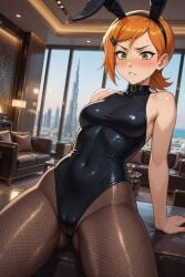 1girls ai_generated below_view ben_10 female_only gwen_tennyson latex playboy_bunny solo_female