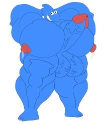 absurd_res ambiguous_species anthro balls big_penis blue_body blue_skin bodily_fluids busty_boy_(lore) colossal_pictures crosscityla genitals hi_res huge_penis ick_(nickelodeon) lactating looking_at_viewer male male_lactation mammal monster moobs muscular muscular_anthro nickelodeon nickelodeon_bumpers nipples nude nudist paramount_pictures penis simple_background solo unknown_species vein veiny_balls veiny_penis