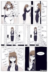 absurdres balls comic dickgirl erection futanari highres huge_cock intersex karen_(lewdua) lewdua masturbation monochrome natasha_(lewdua) penis sisters speech_bubble testicles text