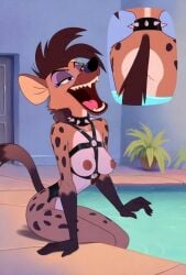 1girls 2025 ai_animation ai_generated ai_video animated anthro anus breasts dialogue female furry hyaenid hyena mammal nipples nude pool pussy solo sound spiked_collar tagme talking teasing video