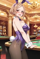 1girls ai_generated breasts brown_eyes bunny_ears bunny_tail bunnysuit casino castlevania castlevania_judgement embarrassed embarrassed_female female female_only large_breasts leotard pantyhose sypha_belnades