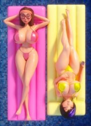 asian big_ass big_breasts big_hero_6 black_hair blender blender_cycles blonde_hair clothed disney drakepowers drinks eyes_closed full_body glasses gogo_tomago honey_lemon latina marvel pool pool_float relaxed relaxing sfw short_hair summer vacation water wet wet_body wet_skin