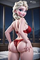 ai_generated ass big_breasts bra elsa_(frozen) frozen_(film) grabbing grabbing_ass grabbing_from_behind lace lingerie panties