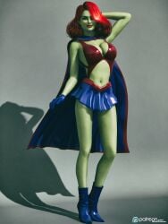 1girls 3d big_breasts breasts cleavage dc_comics female green_skin miss_martian red_hair renderpretender solo