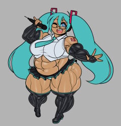 1girls abs blue_eyes blue_hair blue_tie braces cosplay female forsakun genderswap genderswap_(mtf) glasses hatsune_miku_(cosplay) microphone muscle_fetish musclegut muscles muscular muscular_female muscular_thighs one_eye_closed self_insert six_pack thighs tie twintails vocaloid