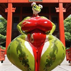 ai_generated anthro china_dress hands_on_hips huge_breasts huge_hips master_viper snake solo thick_thighs