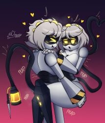 breasts claun02 envy_(murder_drones) glitch_productions hearts murder_drones n_(murder_drones) penetration tail v_(murder_drones) white_hair yellow_eyes