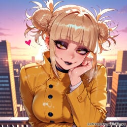1girl 1girls ai_generated ass bangs big_breasts blonde blonde-haired_female blonde_female blonde_hair boku_no_hero_academia breasts breasts, buns camel_toe cameltoe cityscape cleavage clothed clothed_female curvy double_bun female female_focus female_only fringe fully_clothed hairbun hetero high_resolution highres himiko_toga huge_breasts kinkimya large_breasts light_skin lips milf my_hero_academia nipples_covered nipples_visible_through_clothing panties posing sfw solo solo_female solo_focus straight teeth tight_clothes tight_clothing toga_himiko very_large_breasts yellow_eyes