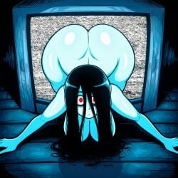 1girls ai_generated big_ass big_breasts big_butt black-haired_female black_hair black_hair_female breasts coming_out_of_tv ghost ghost_girl gray_skin hands_on_floor inside long_hair looking_forward naked naked_female novelai nude nude_female red_eyes television the_ring yamamura_sadako