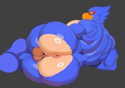 1boy balls big_ass big_ass_(male) big_butt blue_body blue_feathers falco_lombardi flirty_eyes freeposers laying_on_side looking_back looking_back_at_viewer male male_only nintendo presenting presenting_anus presenting_hindquarters solo solo_male star_fox