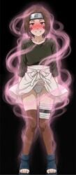 apron black_background blush brown_eyes brown_hair drool drooling entranced headband hypnosis hypnotic_gas hypnotized hypnotized_female mind_alteration mind_control nohara_rin panties skirt skirt_lift thighhighs