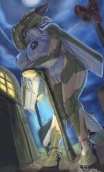 absurd_res aeromorph aircraft airplane anthro areola back_wings big_areola big_breasts big_nipples black_areola black_nipples breasts camo_body cockpit dark_areola dark_nipples digital_media_(artwork) f-111_aardvark female fin genitals green_body hi_res jet jet_engine leg_fins living_aircraft living_machine living_vehicle looking_at_viewer machine metallic_body miranda_locke navel night nipples non-mammal_nipples not_furry nude nude_anthro nude_female outoldyard smile solo street_lamp text thick_thighs vehicle vulva wheel wheel_feet white_body wide_hips wings
