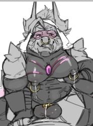 anothereidos_of_dragon_vein_r anthro atmos_(anothereidos_r) balls_bulge big_nipples bodily_fluids bulge chastity_cage chastity_device chastity_over_clothing corruption dragon drooling european_mythology facial_piercing genital_fluids horn hypno_visor hypnosis kannepaz lactating leaking_breast_milk leaking_precum looking_at_viewer male male_lactation mind_control muscular muscular_male mythological_creature mythological_scalie mythology nipple_outline nipple_piercing nipples nose_piercing pecs piercing precum saliva scalie sitting skintight_suit solo spreading tongue tongue_piercing western_dragon