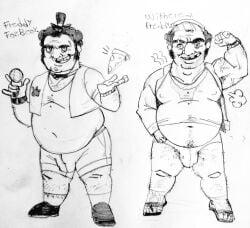 2025 bulge don_pornito five_nights_at_freddy's freddy_(fnaf) gay humanized male male_only monochrome older_male overweight tagme traditional_media yaoi