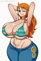 ai_generated arms_up ass big_ass big_breasts big_butt big_hips big_thighs bikini booty butt cleavage curvaceous curvaceous_body curvaceous_female curvaceous_figure curves curvy curvy_body curvy_female curvy_figure cute cute_face dumptruck_ass dumptruck_butt female female_only gigantic_ass gigantic_breasts gigantic_hips heavy_breasts hips huge_ass huge_breasts huge_thighs jeans large_ass large_breasts large_hips large_thighs lubbasdump massive_ass massive_breasts midriff nami_(one_piece) one_eye_closed one_piece patreon thick_thighs thighs tongue_out wide_hips winking winking_at_viewer