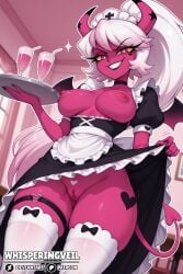 1girls 2026 5_fingers ai_generated areola artist_name bedroom_eyes big_areola big_breasts black_choker breasts busty choker curvaceous curvy curvy_body curvy_female curvy_figure demon demon_girl demon_horns demon_humanoid demon_tail demon_wings deviantart_logo dress dress_lift drink eyelashes female female_focus female_only glistening glistening_body glistening_breasts glistening_legs glistening_pussy glistening_skin glistening_thighs helluva_boss hi_res highlights_(coloring) horned_humanoid illustrious_(stable_diffusion) large_breasts long_hair long_tail looking_at_viewer maid maid_apron maid_headdress maid_outfit maid_uniform narrowed_eyes nipples patreon_logo pink_body pink_eyes pink_hair pink_highlights pink_skin plump_labia ponytail puffy_nipples pussy seductive seductive_look smile solo solo_focus spade_tail stable_diffusion stockings tailed_humanoid teeth thick_thighs thunder_thighs two_tone_hair verosika_mayday_(helluva_boss) vivienne_medrano vivziepop voluptuous voluptuous_female voluptuous_humanoid watermark whisperingveil white_hair white_stockings wide_hipped_female wide_hipped_humanoid wide_hips yellow_sclera