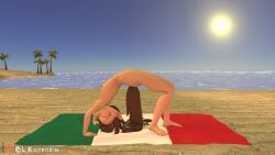 16:9 3d_(artwork) 4k absurd_res anthro beach bikini breasts bridge_pose bridge_position brown_hair butt cacao_bean clitoral_hood clitoris clothing digital_media_(artwork) earth_pony english_text equid equine erect_nipples eyes_closed fan_character feet female fur genitals gold_bikini hair hasbro hi_res horse laugh long_hair long_mane mammal mexican_flag my_little_pony mythological_creature mythological_equine mythology nipples nude olkategrin outside palm_tree plant pony public public_exposure public_nudity sea small_breasts small_waist smile solo source_filmmaker_(artwork) summer sun swimwear tail text toes tree two-piece_swimsuit upside_down water watermark widescreen wrinkled_nose yoga yoga_mat